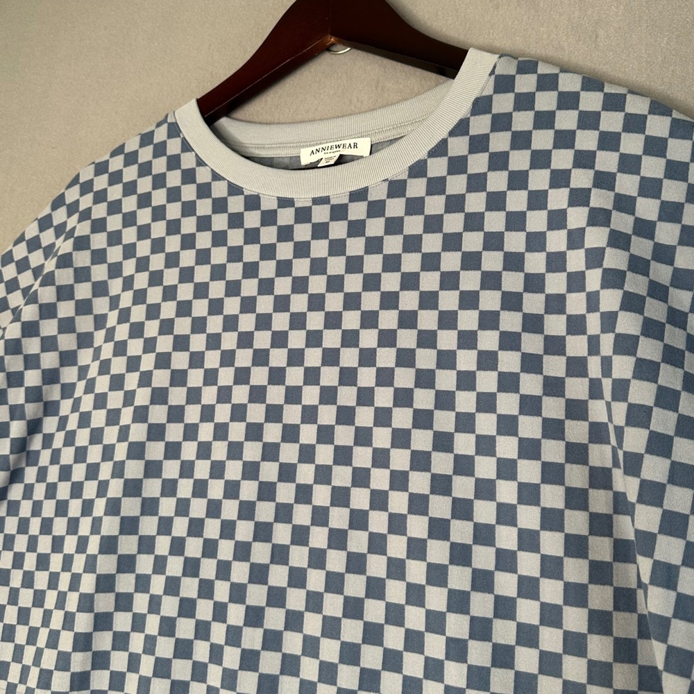 AnnieWear Los Angeles Denim Blue Checkered Long Sleeve Top - Women's M - Picture 3 of 10